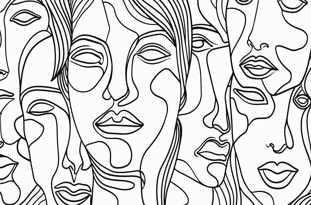 Caras en líneas fluidas — diseño completo