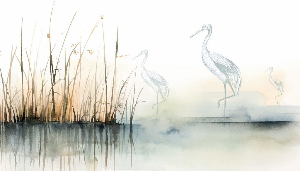 Garzas entre las cañas — diseño completo