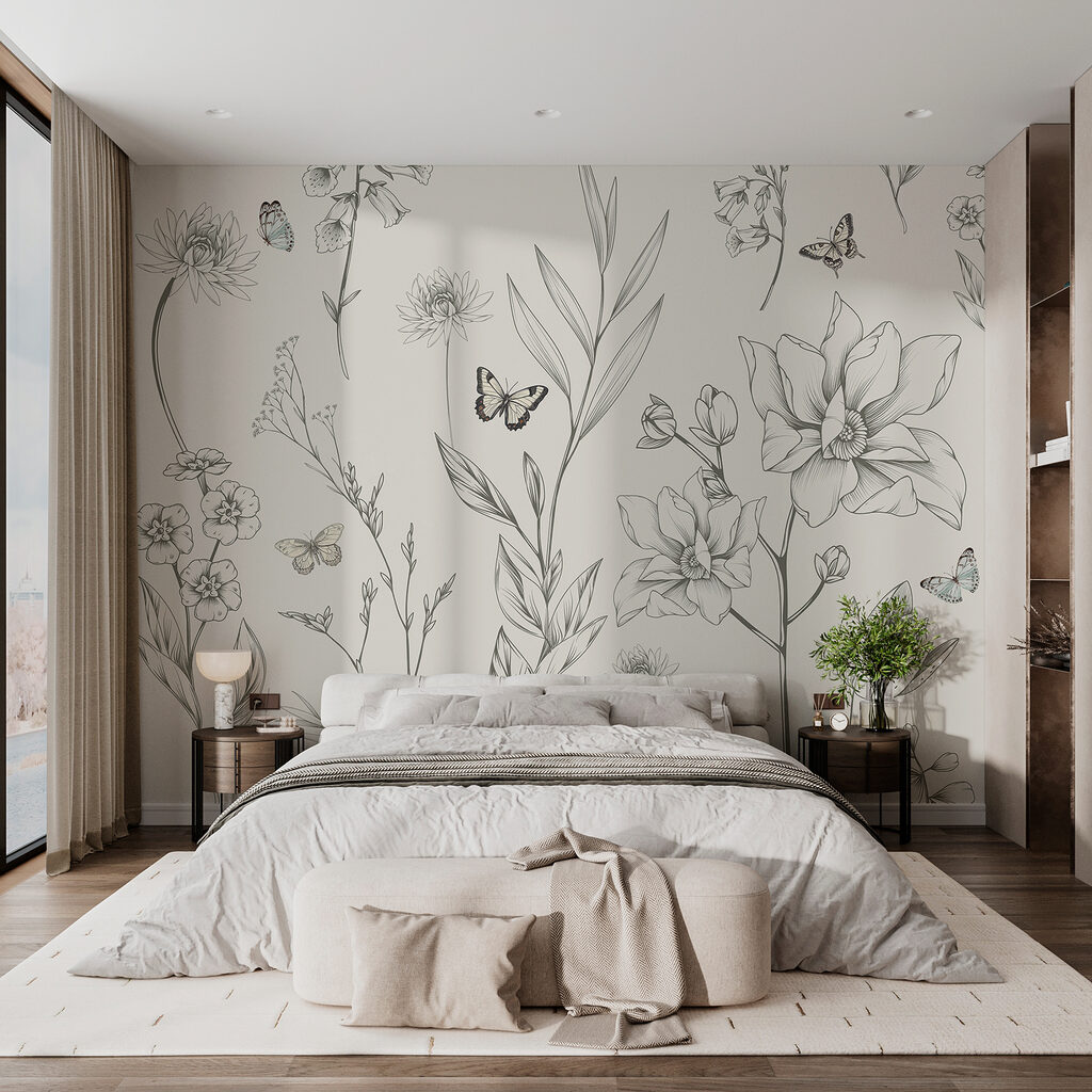 Mariposas entre flores dibujadas — interior 1