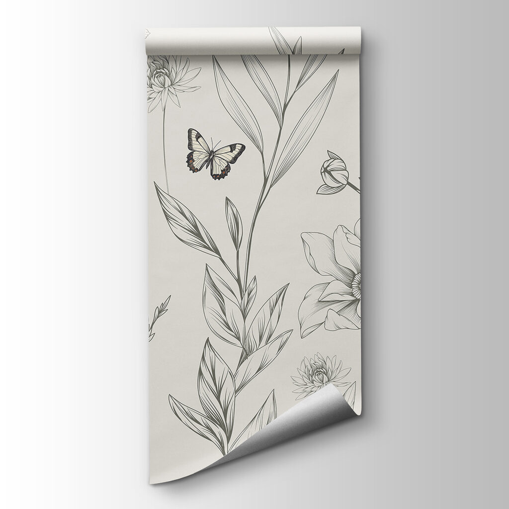 Mariposas entre flores dibujadas — vista del producto
