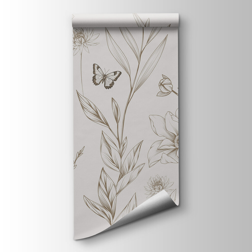 Mariposas entre flores dibujadas — vista del producto