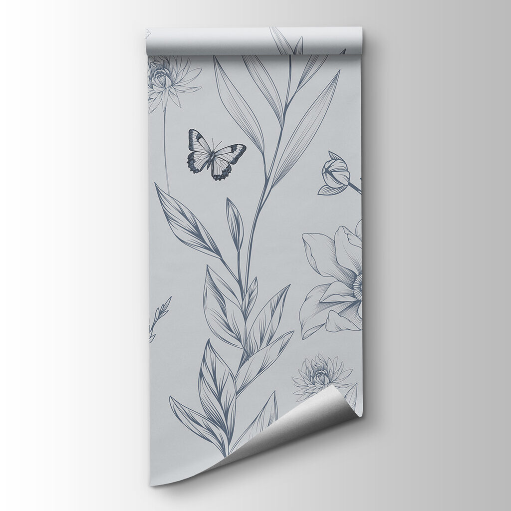 Mariposas entre flores dibujadas — vista del producto