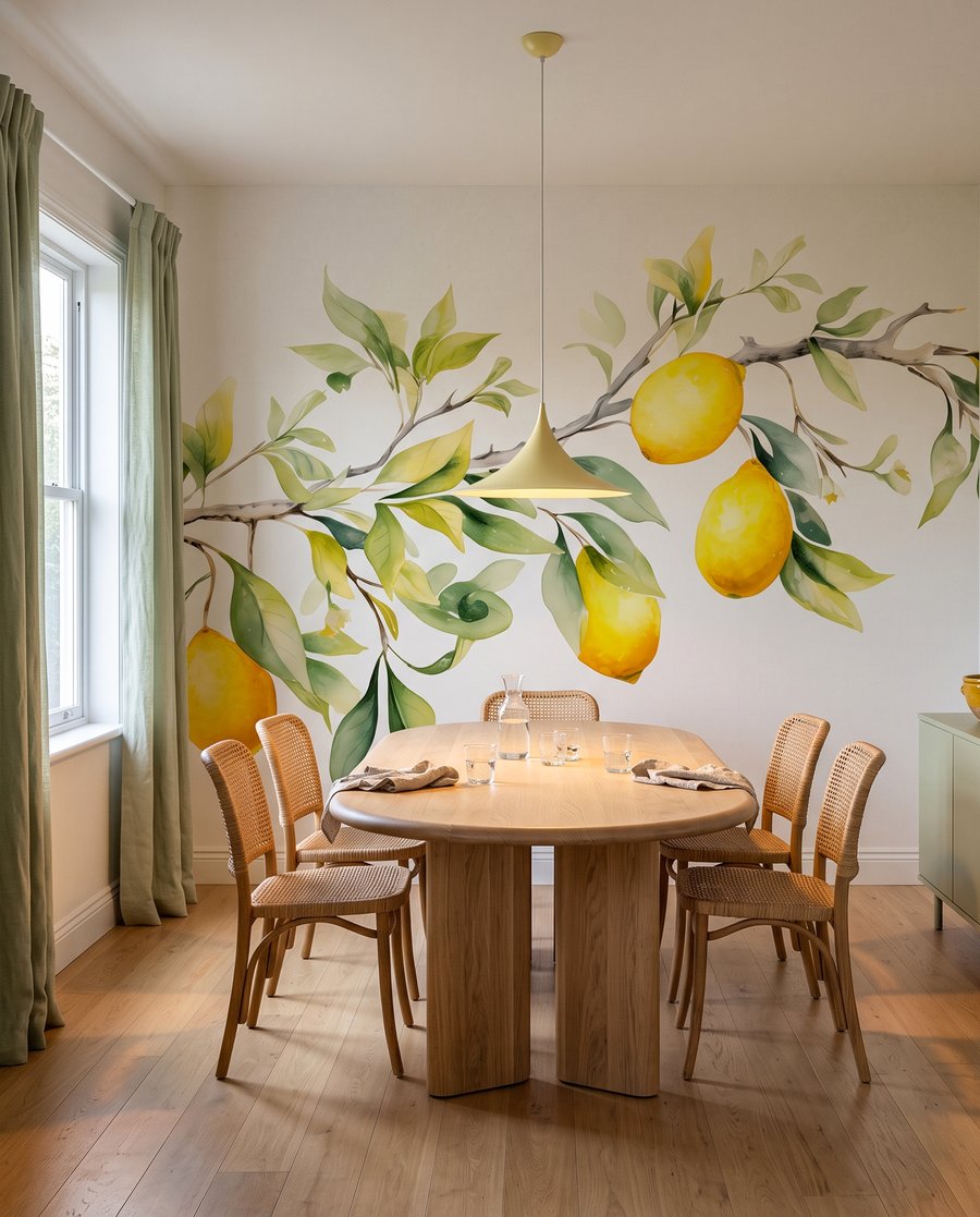 Limones con hojas verdes en un interior