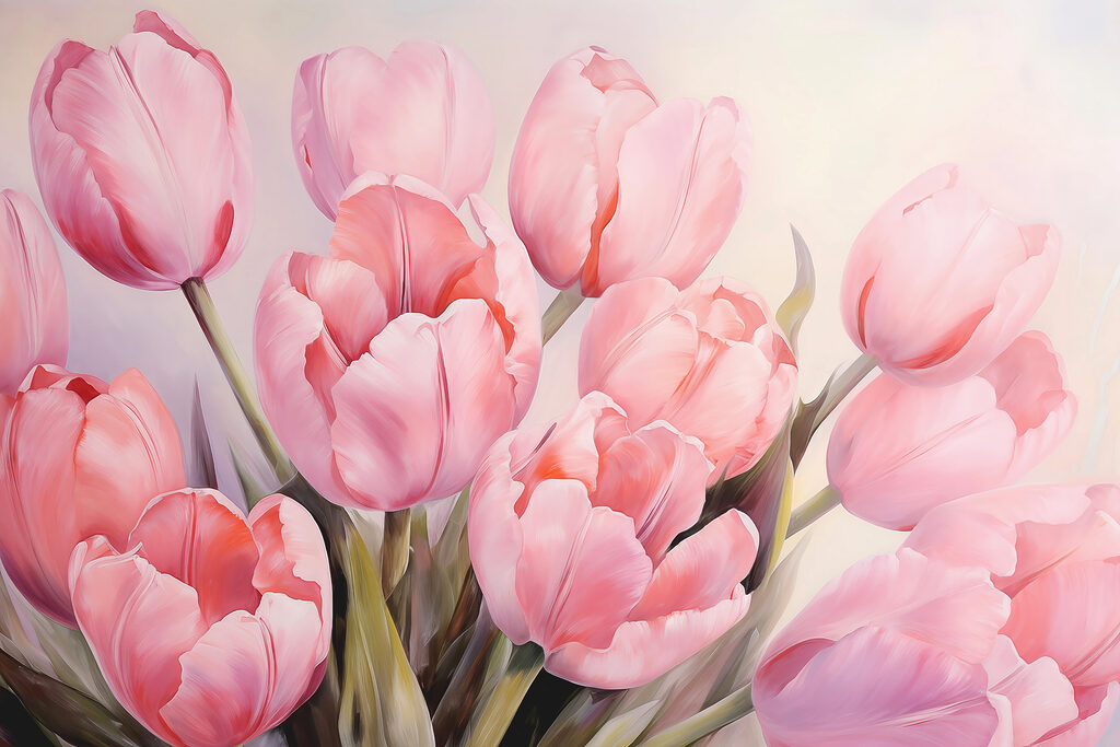 Tulipanes rosas apretados — diseño completo