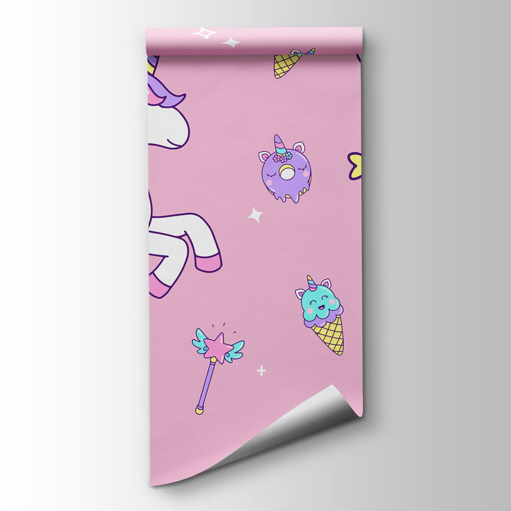 Unicornio entre caramelos rosas — vista del producto