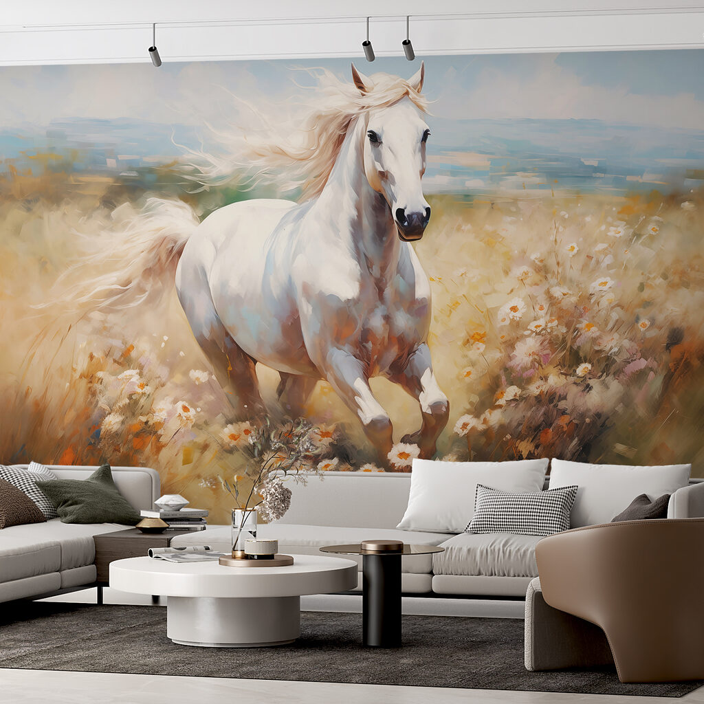 Caballo blanco entre flores — interior 2