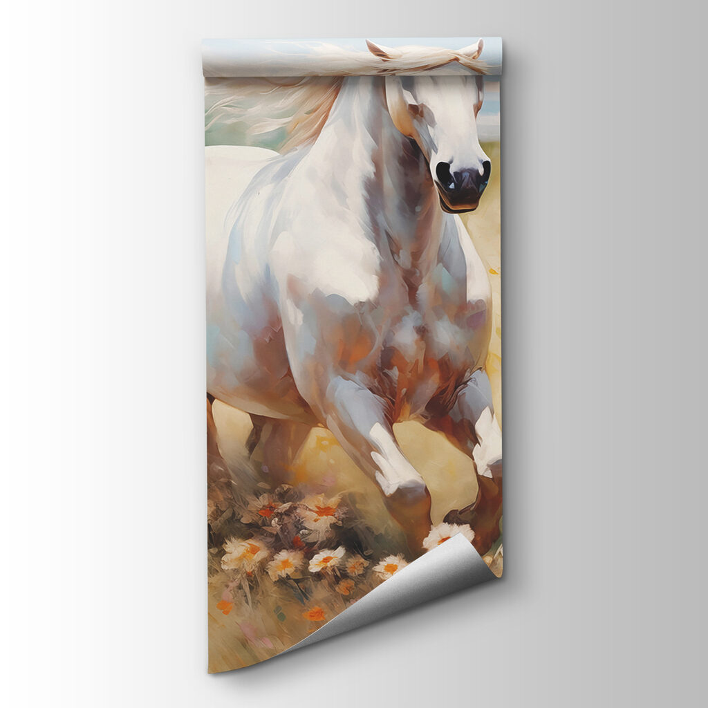 Caballo blanco entre flores — vista del producto