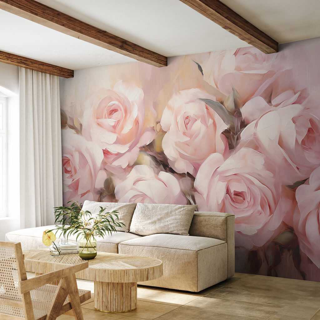 Rosas en trazos suaves en un interior