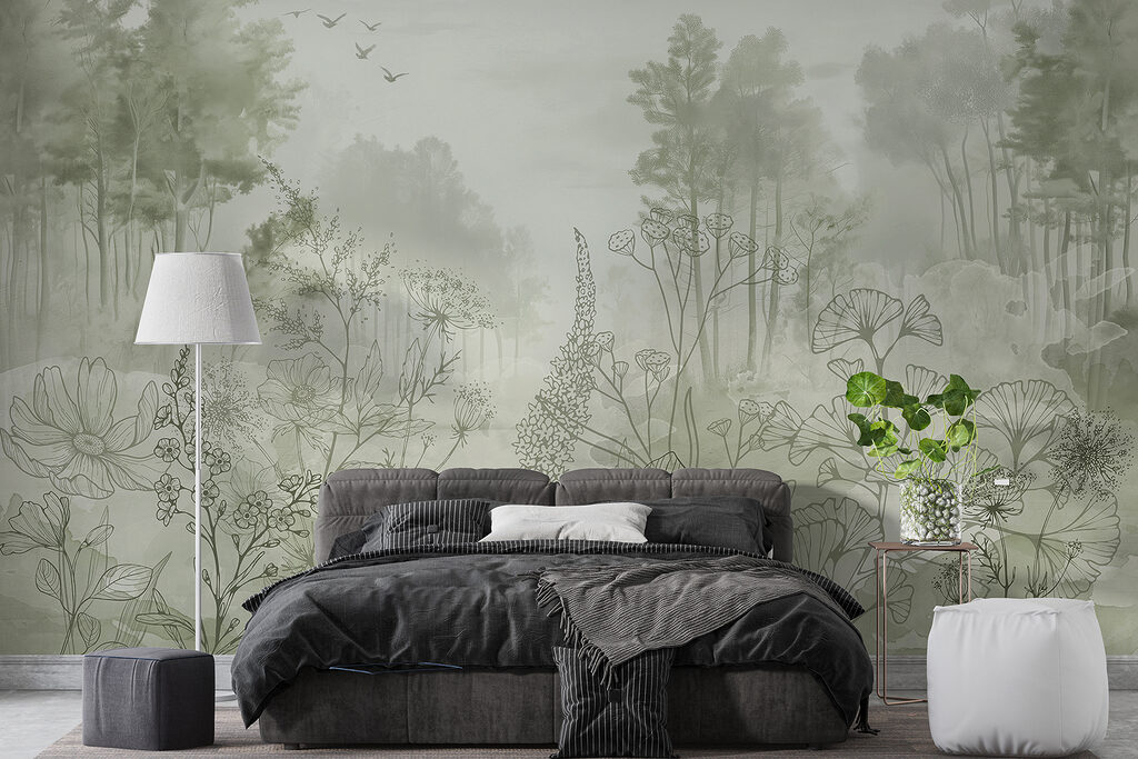 Flores silvestres y bosque en un interior
