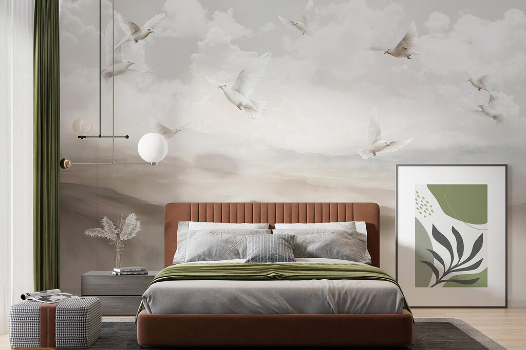 Aves blancas sobre colinas — interior 1