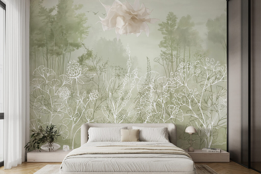 Contornos blancos ante árboles — interior 1