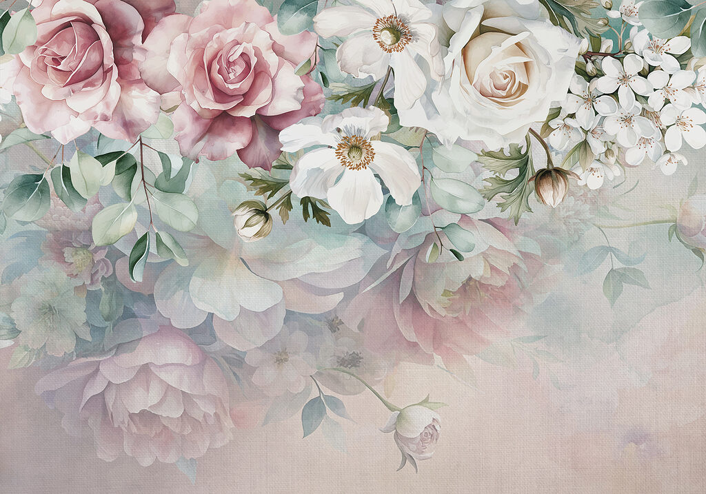 Flores colgantes en pastel — diseño completo