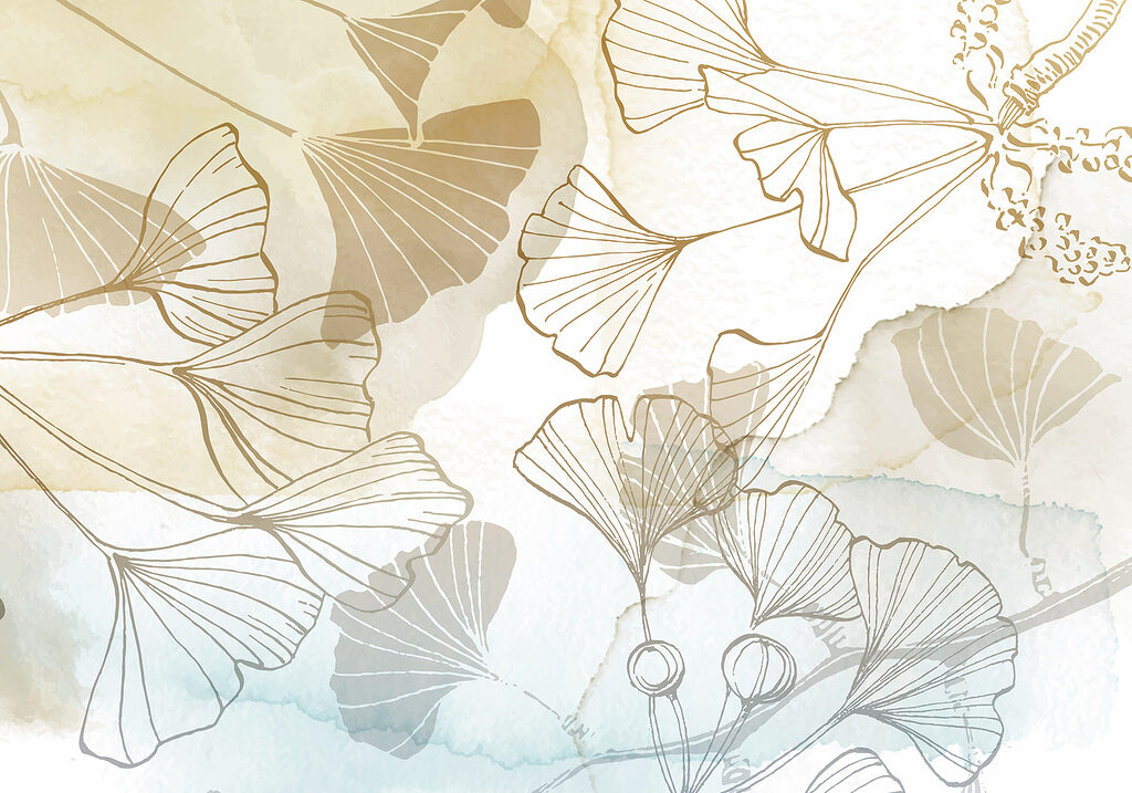 Ginkgo dibujado en acuarela — diseño completo