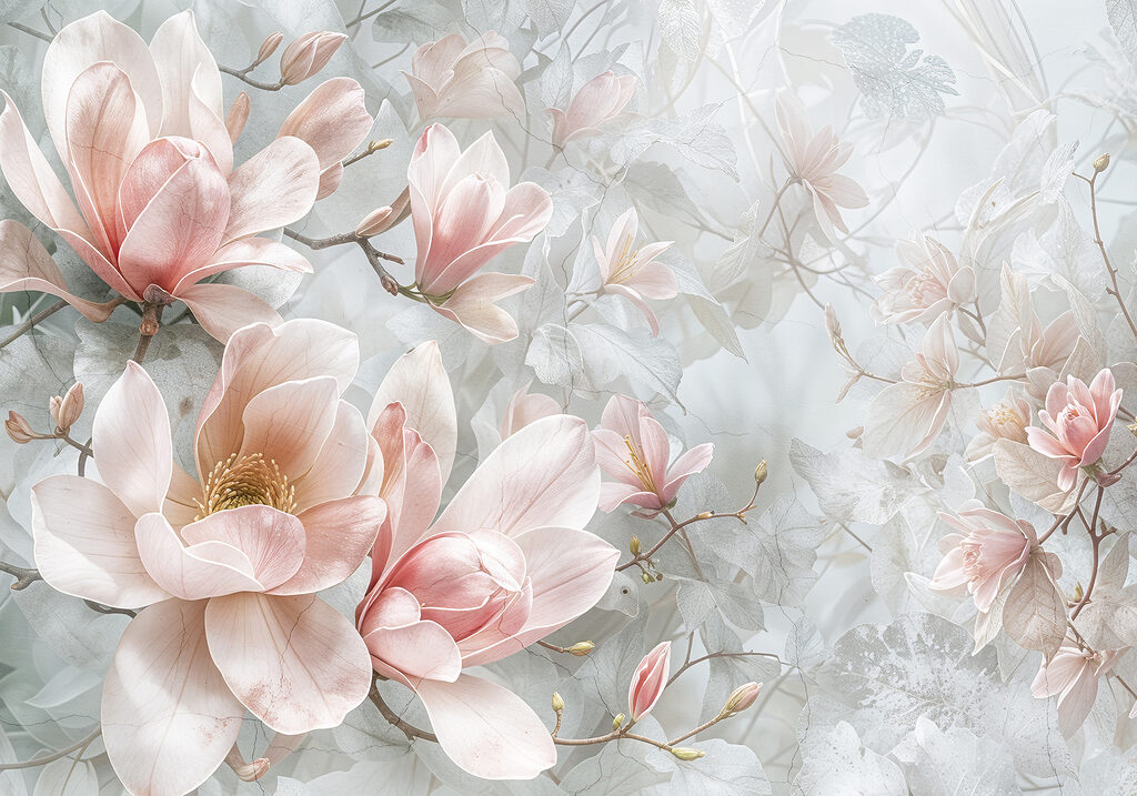 Flores rosas en gris — diseño completo