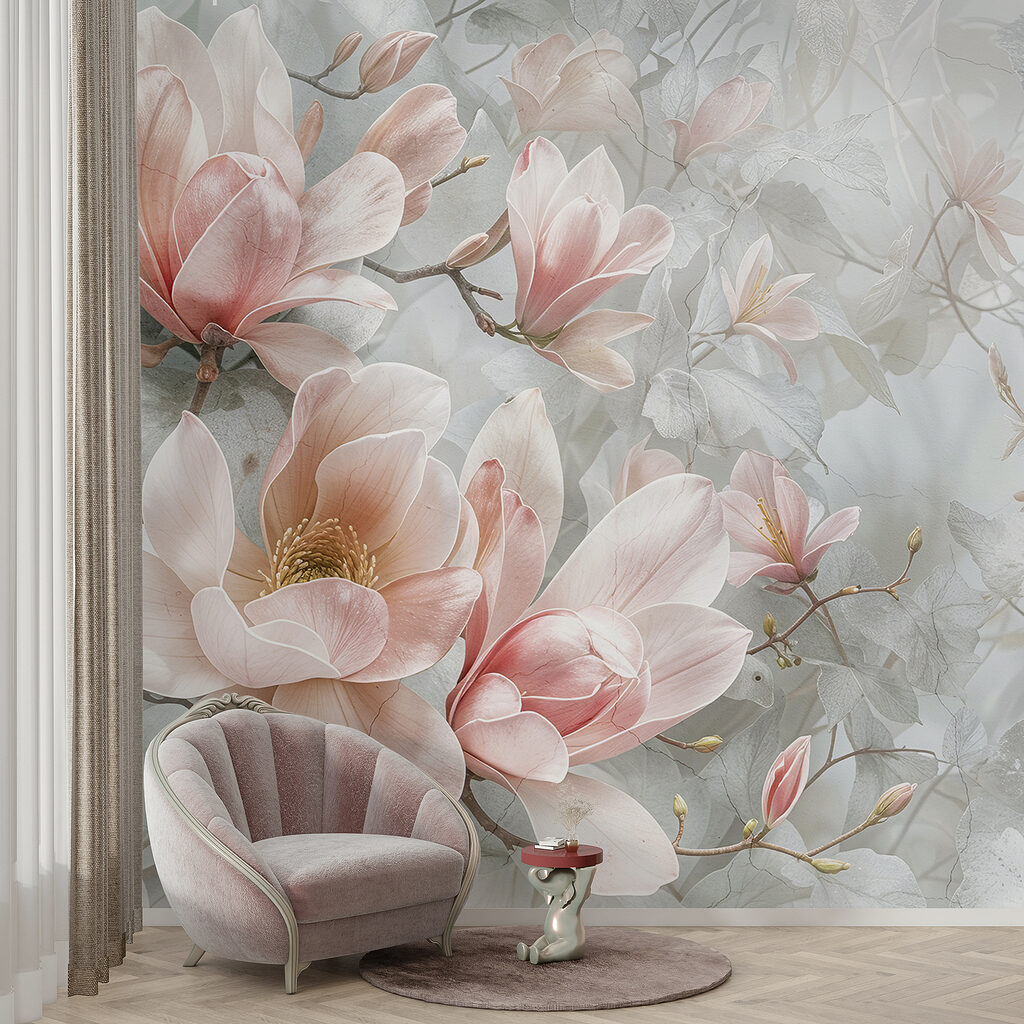 Flores rosas en gris — interior 5