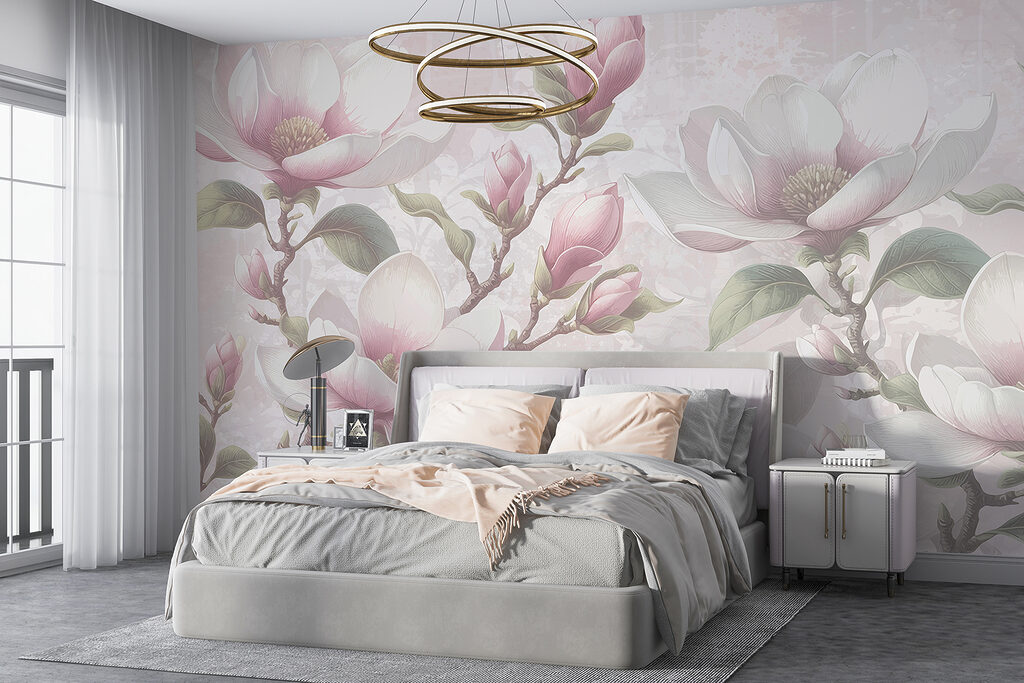 Magnolias rosas en gris — interior 1