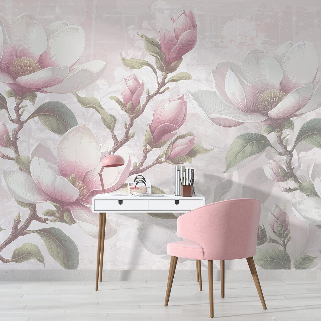 Magnolias rosas en gris — interior 4