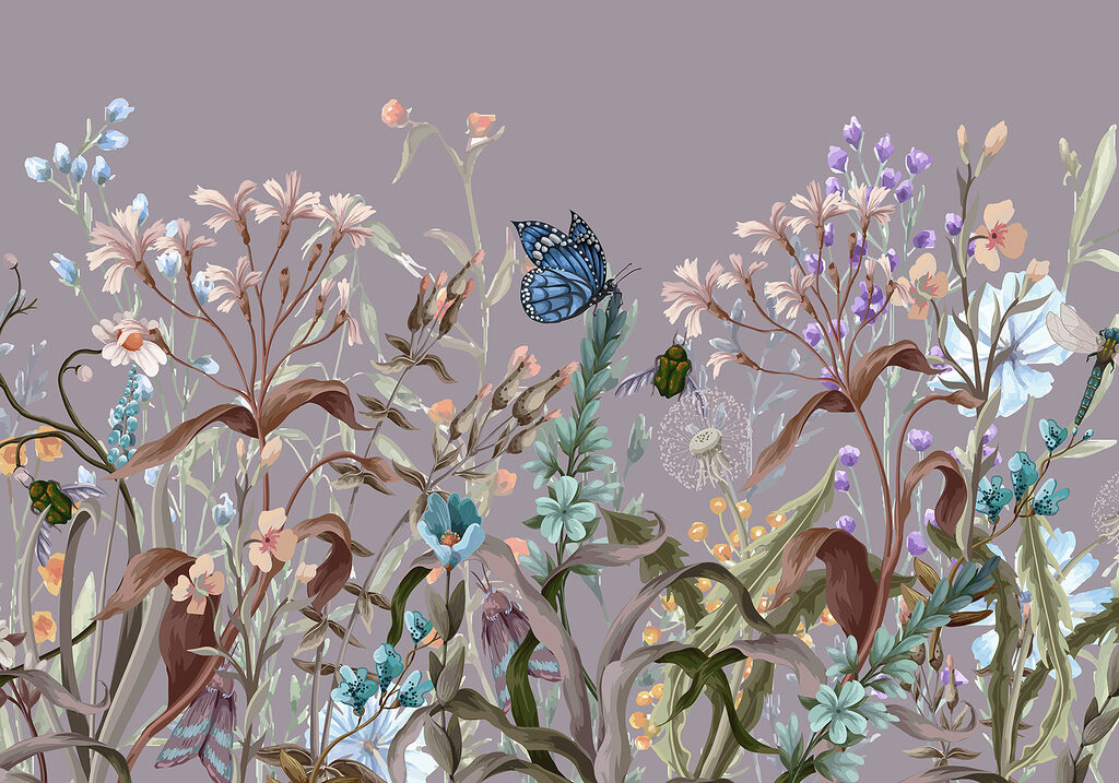 Mariposa entre tallos finos — diseño completo