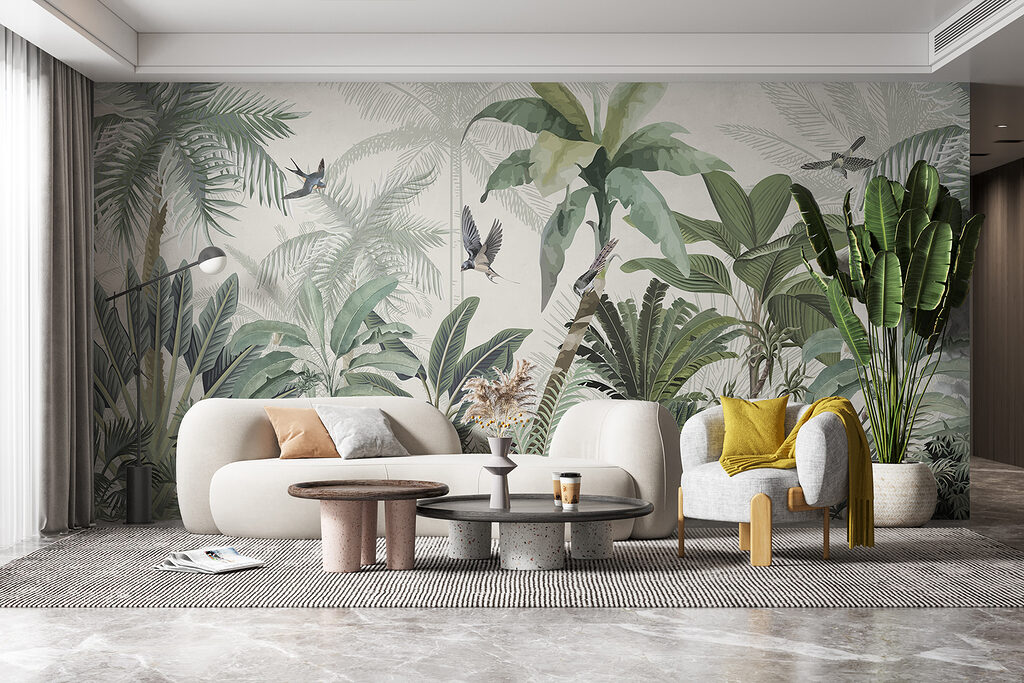 Aves entre plantas tropicales — interior 3