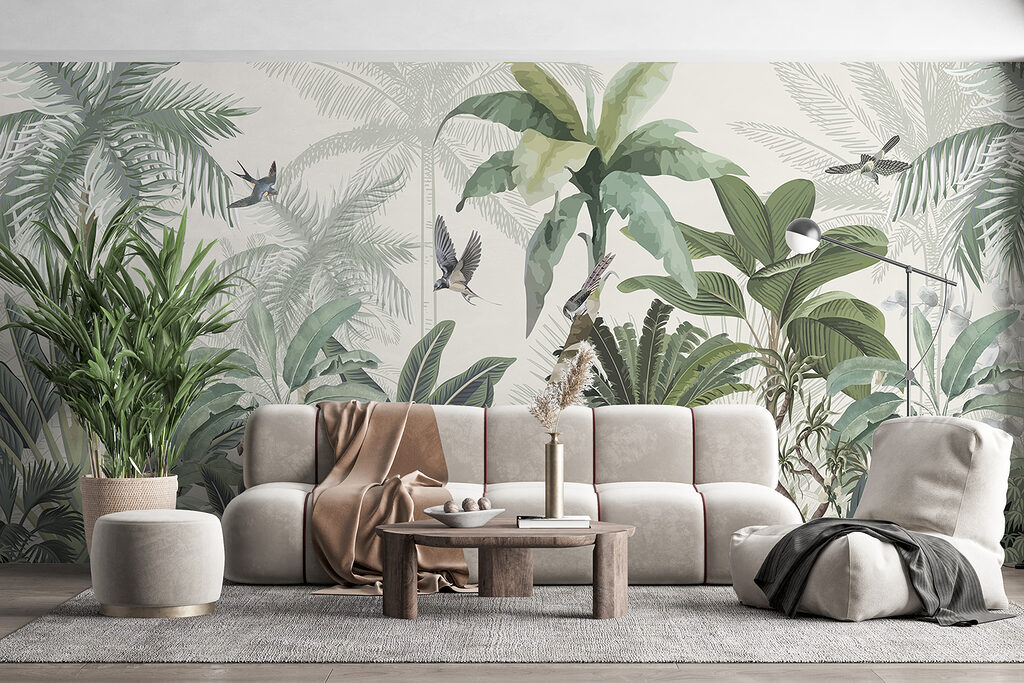 Aves entre plantas tropicales — interior 4