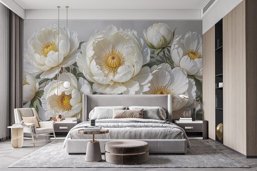 Flores blancas, corazones amarillos en un interior