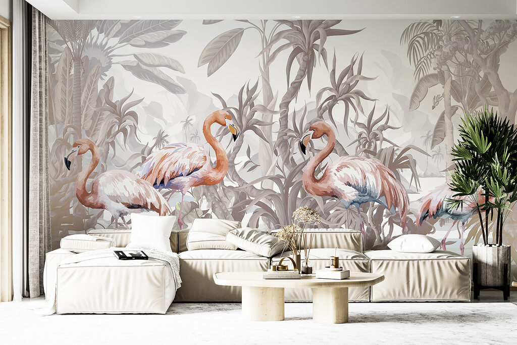 Flamencos entre plantas tropicales — interior 1