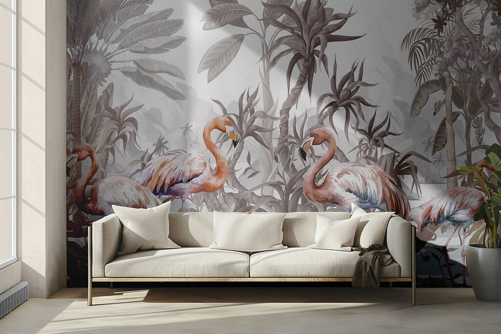 Flamencos entre plantas tropicales — interior 2