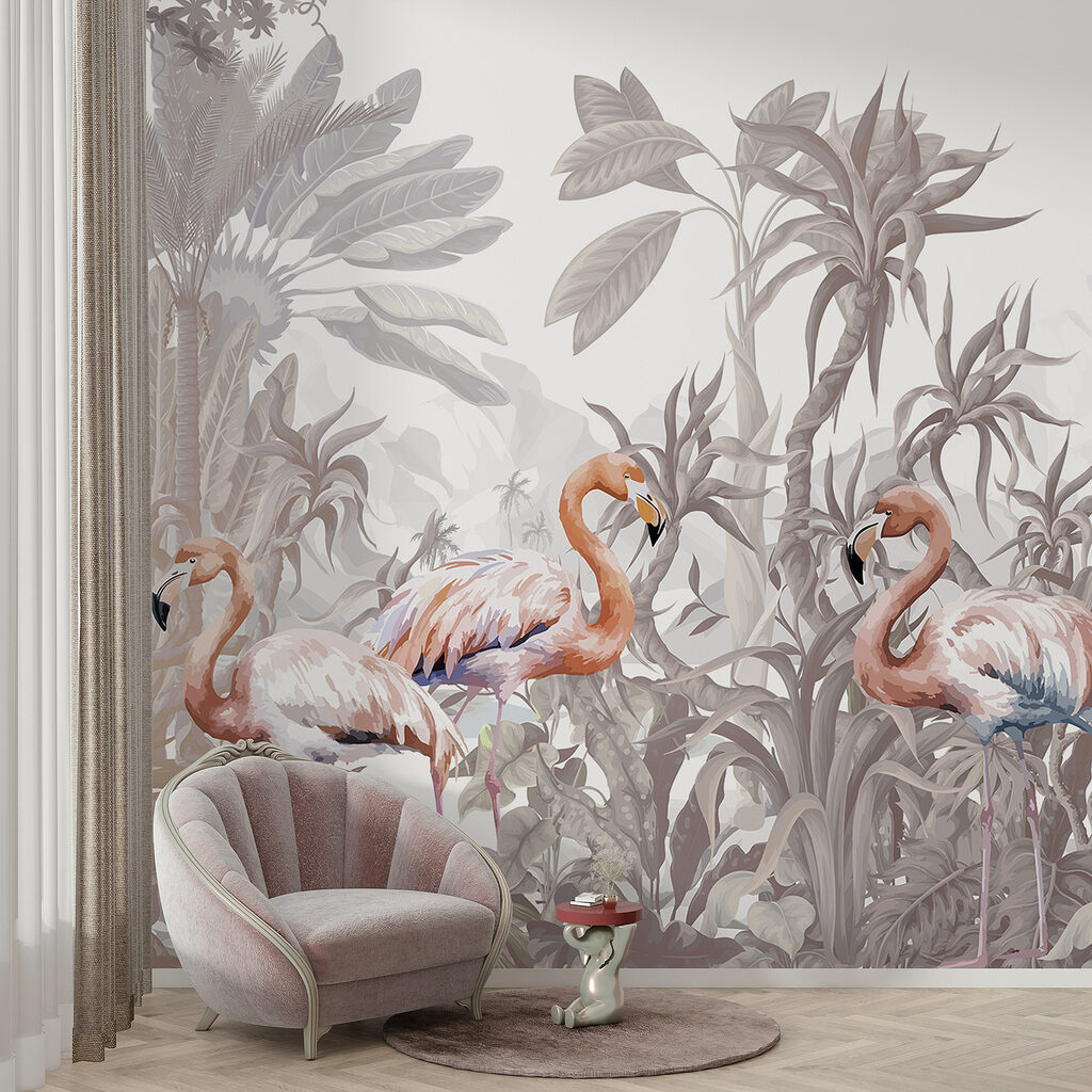 Flamencos entre plantas tropicales — interior 5