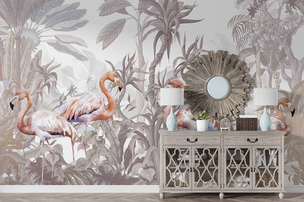 Flamencos entre plantas tropicales — interior 6