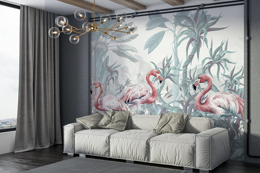 Flamencos entre plantas tropicales — interior 2