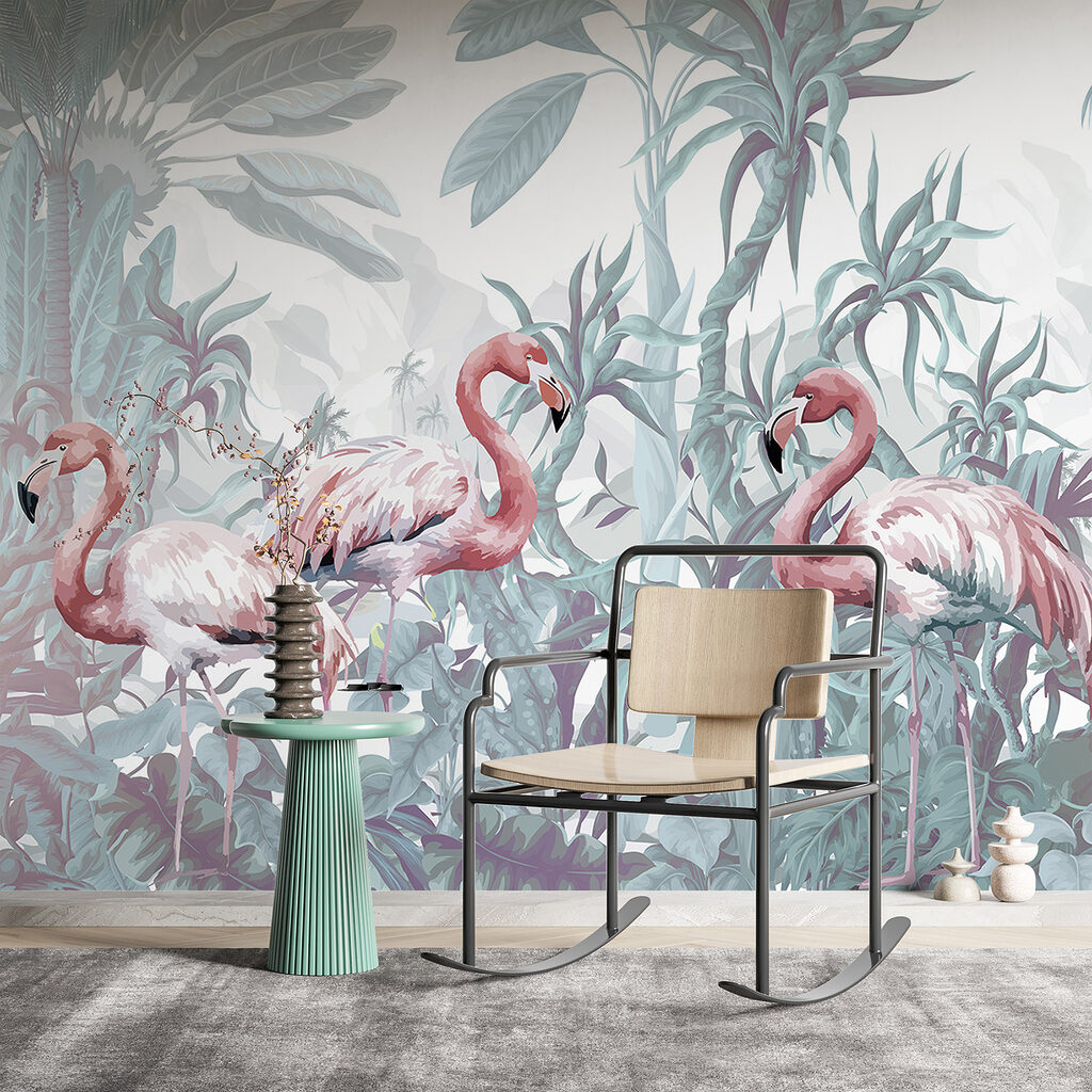 Flamencos entre plantas tropicales — interior 3