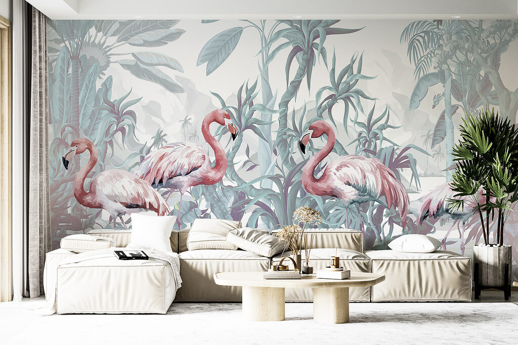 Flamencos entre plantas tropicales — interior 4
