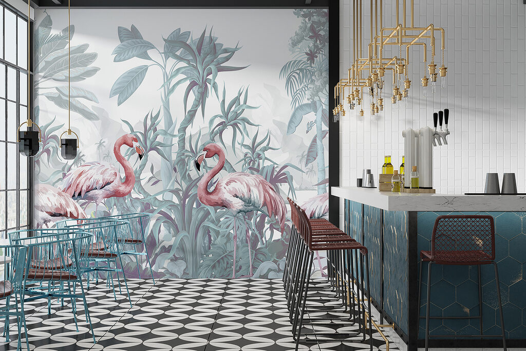 Flamencos entre plantas tropicales — interior 6