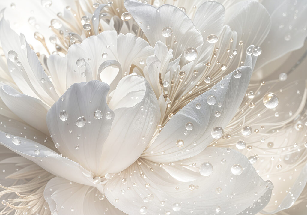 Flor blanca con gotas — diseño completo