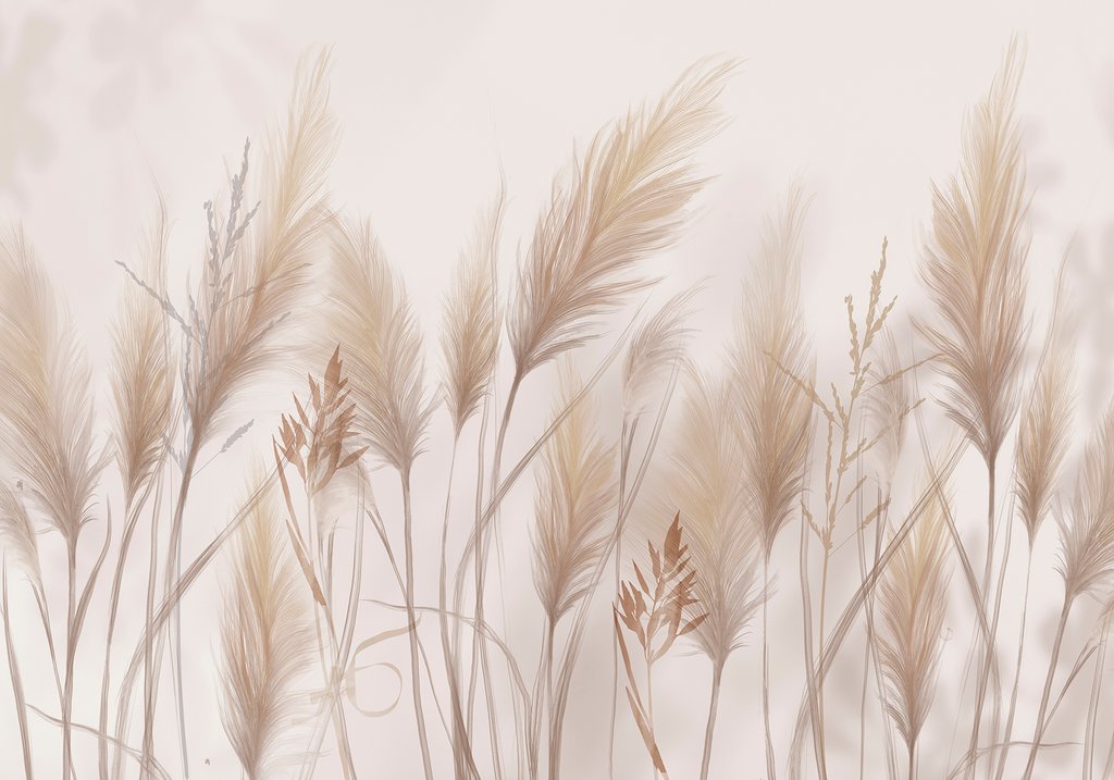 Plumas beige sobre blanco — diseño completo
