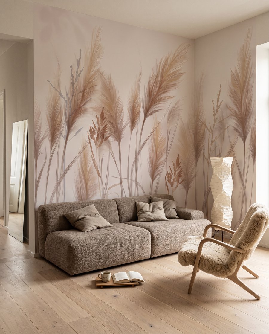 Plumas beige sobre blanco — interior 3