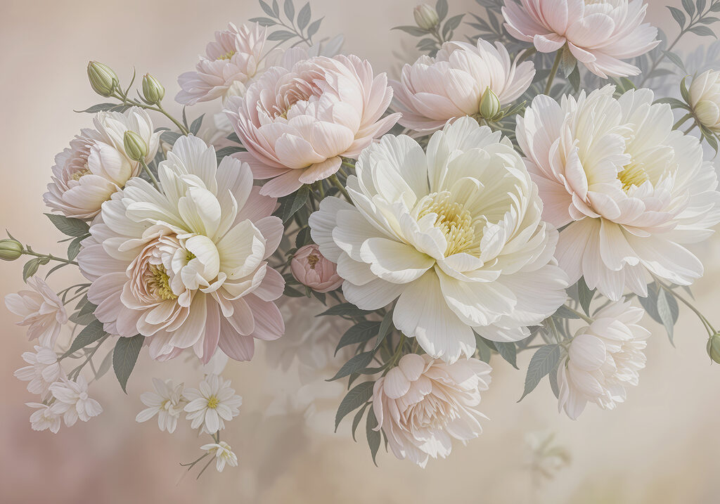 Ramo suave rosa crema — diseño completo