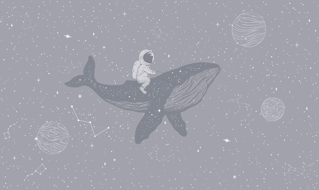 Astronauta sobre una ballena — diseño completo