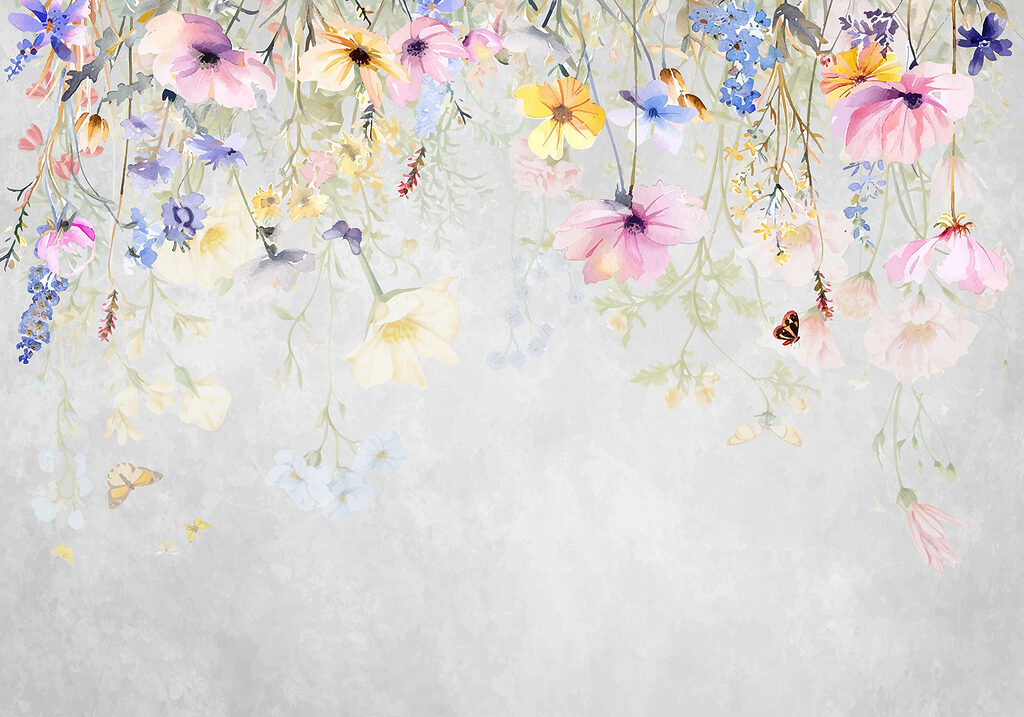 Flores colgantes en acuarela — diseño completo