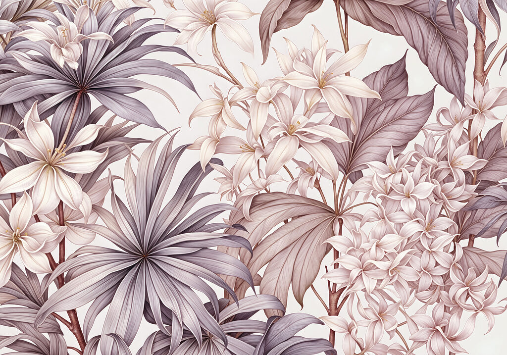 Flores entre hojas puntiagudas — diseño completo