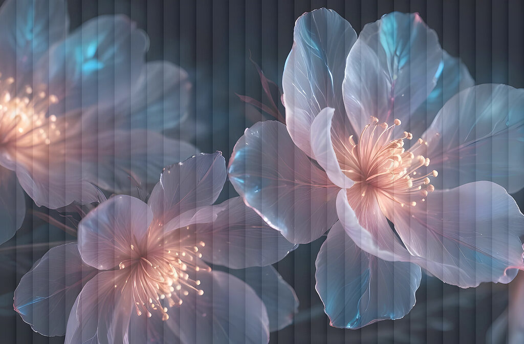 Flores azules con destellos — diseño completo