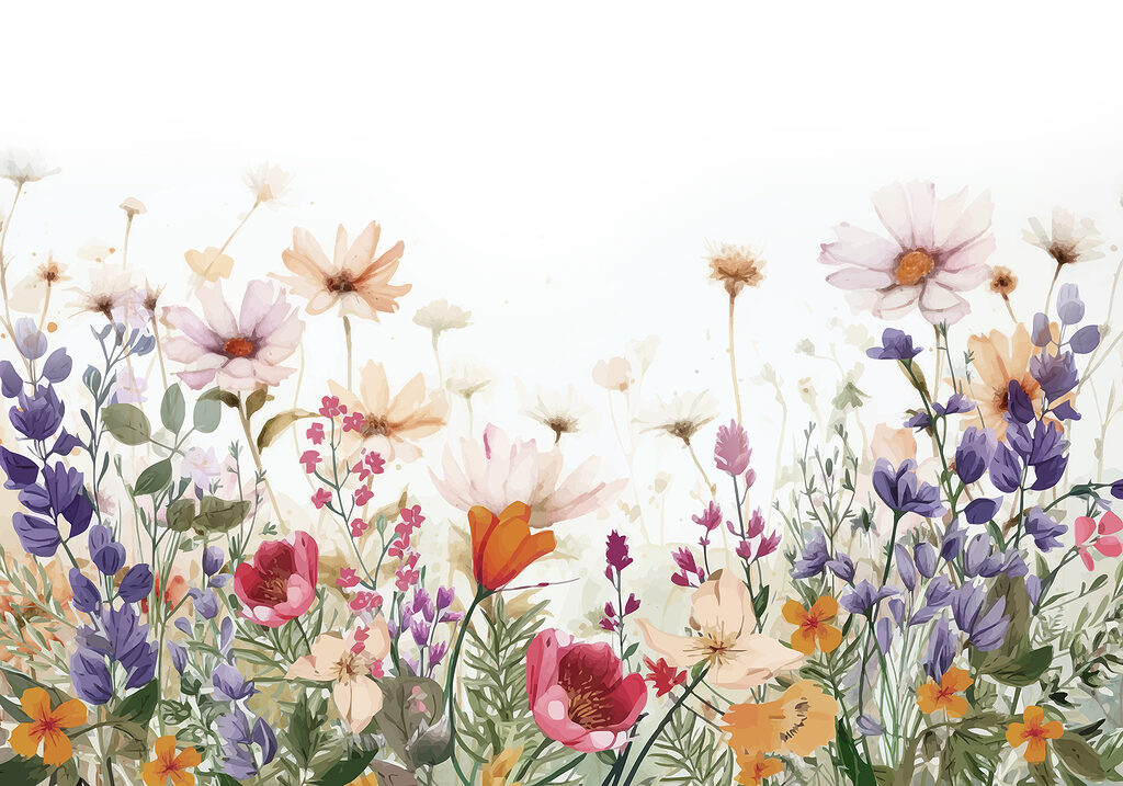 Flores silvestres en hilera — diseño completo