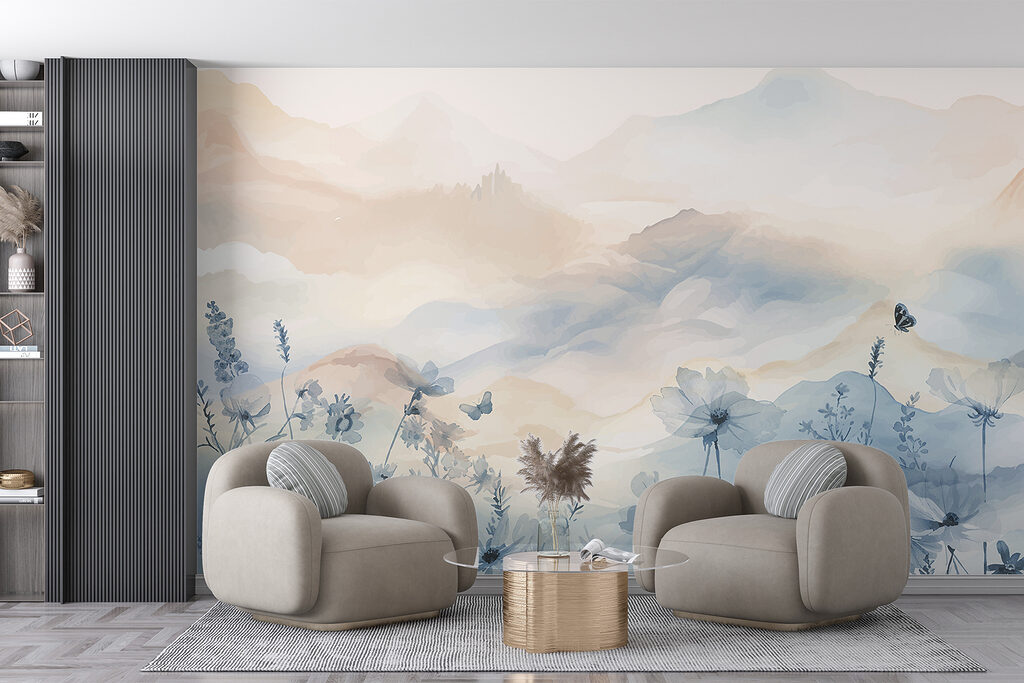 Flores azules ante montañas — interior 3