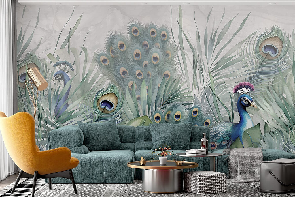 Pavo real entre plumas — interior 2