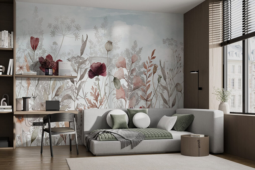 Flores burdeos entre hierbas — interior 1
