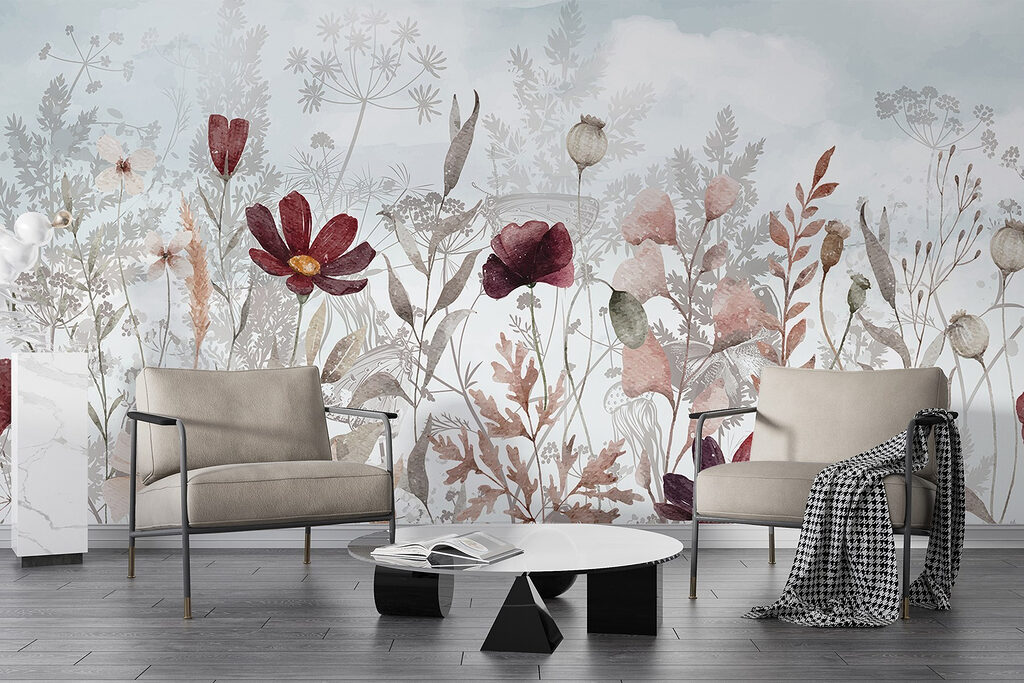 Flores burdeos entre hierbas — interior 4