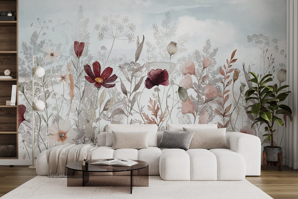 Flores burdeos entre hierbas — interior 5