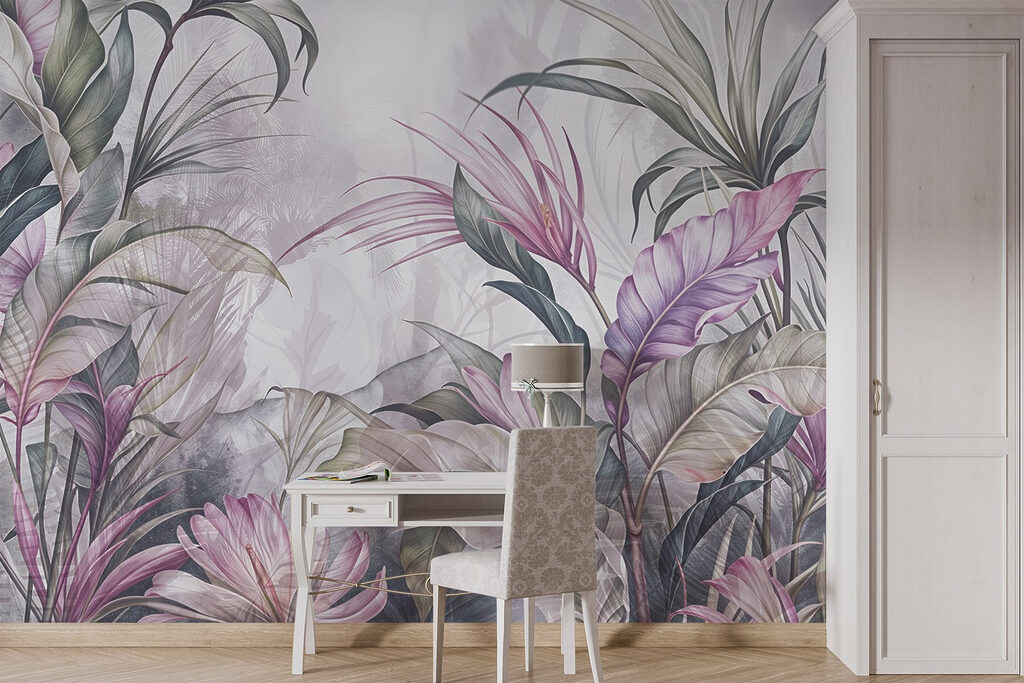 Hojas rosadas en capas en un interior