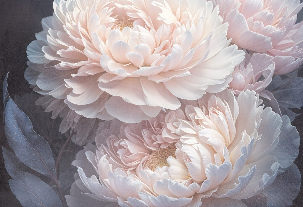 Peonías rosas sobre antracita — diseño completo