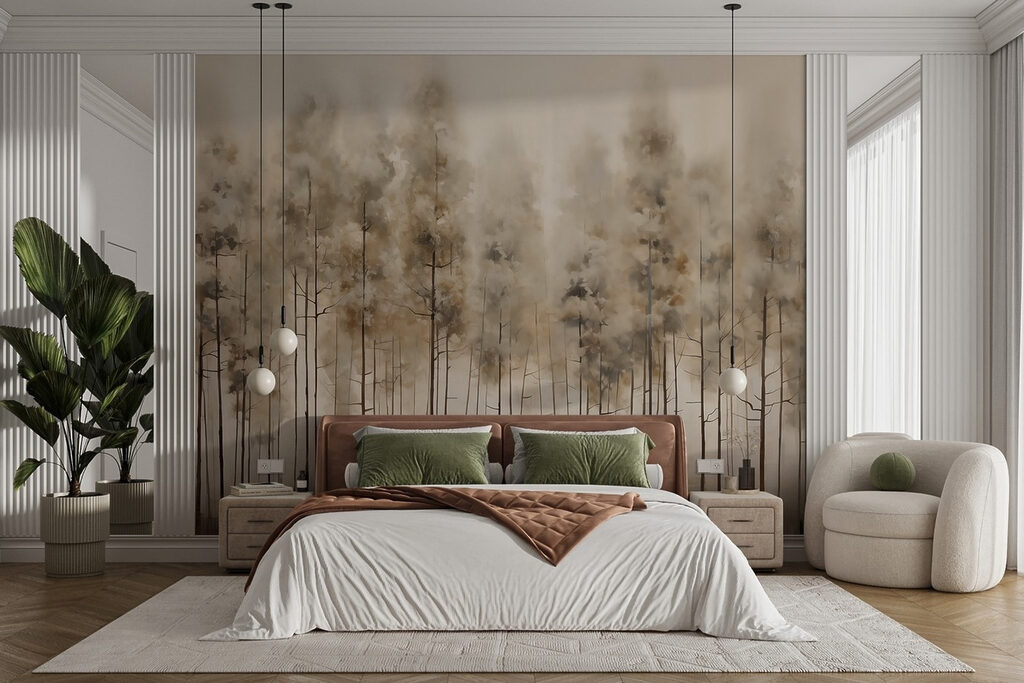 Pinos altos en niebla — interior 1